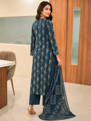 Pure cotton printed teal blue kurta & pant with dupatta set for women 3