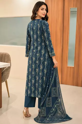 Pure cotton printed teal blue kurta & pant with dupatta set for women