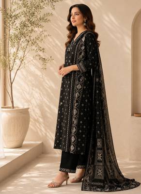 Pure cotton printed black kurta & pant with dupatta set for women 2