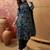 Teal blue cotton floral print kurta & trousers with dupatta set for women