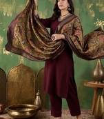 Maroon straight kurta with trousers & dupatta set for women
