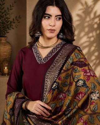 Maroon straight kurta with trousers & dupatta set for women 2