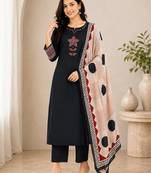 Pure cotton ethnic print black kurta & pant with dupatta set for women