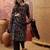 Black cotton floral print kurta & trousers with dupatta set for women