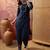 Rayon blue printed straight kurta with pant set for women