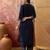 Rayon blue printed straight kurta with pant set for women