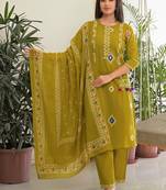 Mustard yellow pure cotton kurta, pant & dupatta set for women