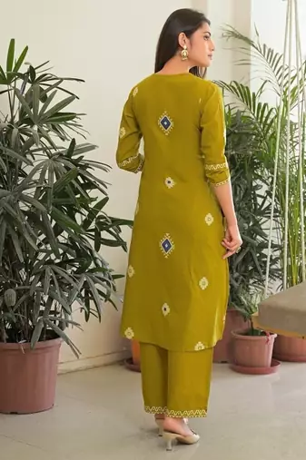 Mustard yellow pure cotton kurta, pant & dupatta set for women