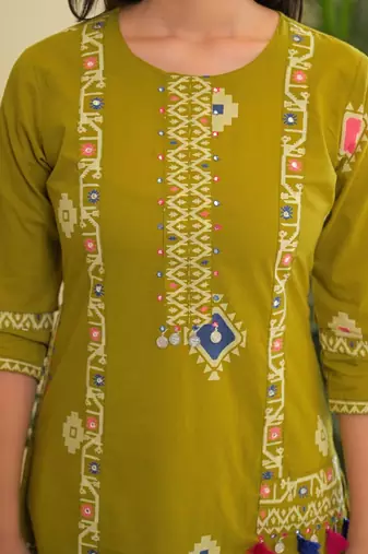 Mustard yellow pure cotton kurta, pant & dupatta set for women