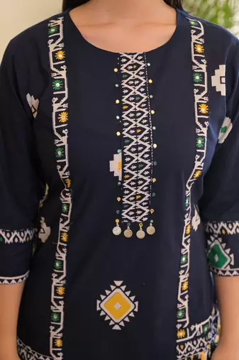 Navy blue pure cotton kurta, pant & dupatta set for women