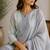 Grey sequined cotton kurta with pant & dupatta set for women