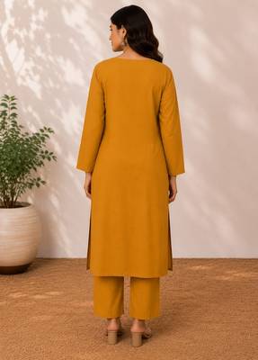 Pure cotton floral print mustard kurta & pant with dupatta set for women 5
