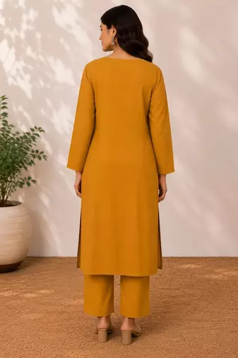 Pure cotton floral print mustard kurta & pant with dupatta set for women