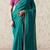 Teal embroidery work fancy fabric saree with blouse