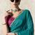 Teal embroidery work fancy fabric saree with blouse