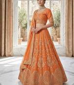 New Designer Orange Georgette Embroidered Lehenga Choli Set For Women's