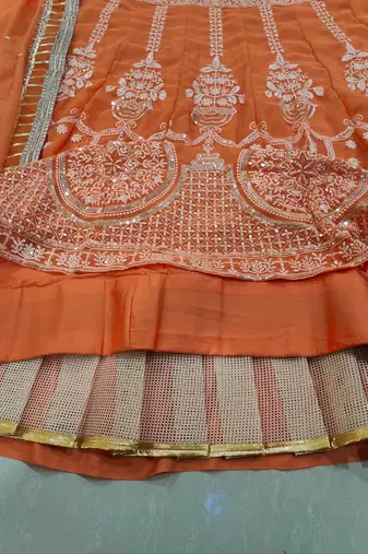 New Designer Orange Georgette Embroidered Lehenga Choli Set For Women's