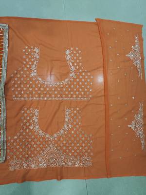 New Designer Orange Georgette Embroidered Lehenga Choli Set For Women's 4