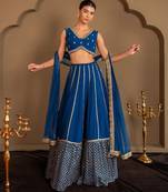 Royal Blue Faux Georgette Designer Embroidered Lehenga Choli Set For Women's