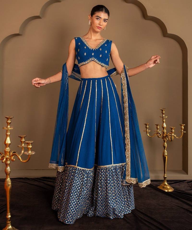 Royal Blue Faux Georgette Designer Embroidered Lehenga Choli Set For Women's