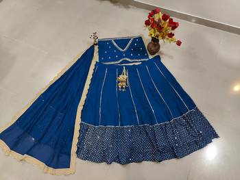 Royal Blue Faux Georgette Designer Embroidered Lehenga Choli Set For Women's 3