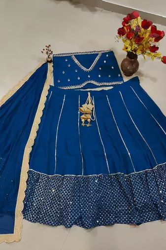 Royal Blue Faux Georgette Designer Embroidered Lehenga Choli Set For Women's