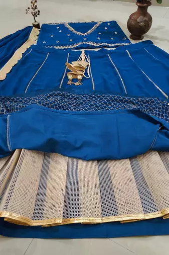 Royal Blue Faux Georgette Designer Embroidered Lehenga Choli Set For Women's