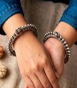 Oxidized Silver Plated Brass Bangle | Tribal Statement Bracelet | Screw Hinge Kada 