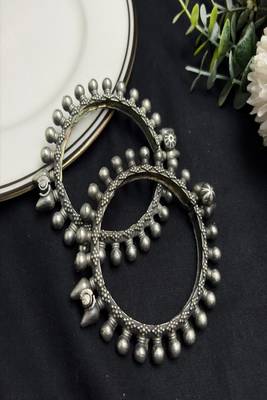 Oxidized Silver Plated Brass Bangle | Tribal Statement Bracelet | Screw Hinge Kada  2