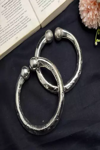 Chunky Silver Cuff Anklets for Women, Tribal Bohemian Ankle Bracelet, Silver Plated Indian Payal Kada