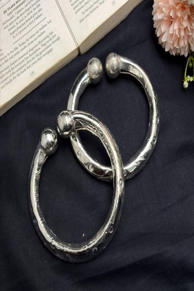 Chunky Silver Cuff Anklets for Women, Tribal Bohemian Ankle Bracelet, Silver Plated Indian Payal Kada