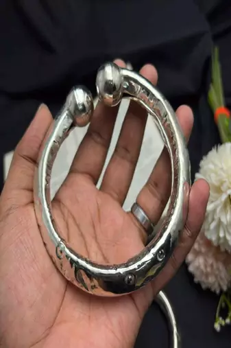 Chunky Silver Cuff Anklets for Women, Tribal Bohemian Ankle Bracelet, Silver Plated Indian Payal Kada