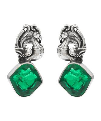 Silver plated green stone drop earrings 1