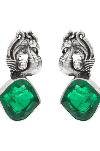 Silver plated green stone drop earrings