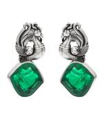 Silver plated green stone drop earrings