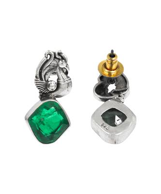 Silver plated green stone drop earrings 3