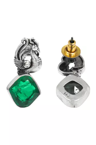 Silver plated green stone drop earrings
