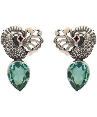 Silver plated blue stone drop earrings 1