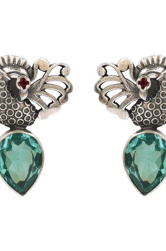 Silver plated blue stone drop earrings