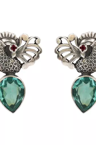 Silver plated blue stone drop earrings