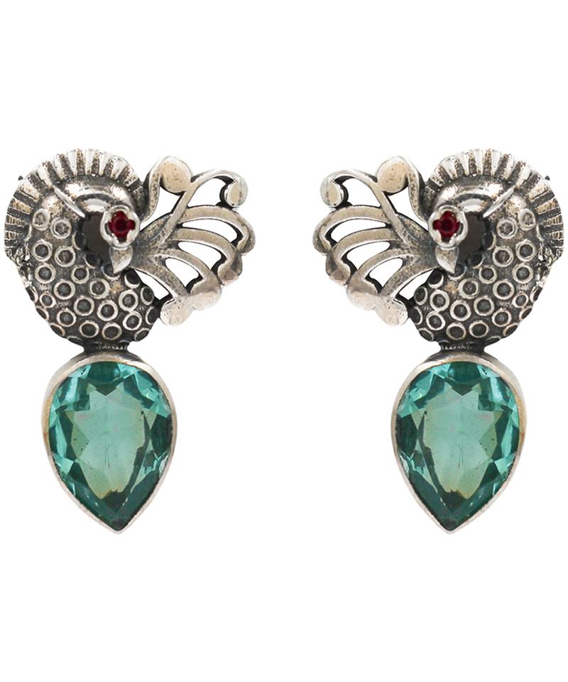Silver plated blue stone drop earrings