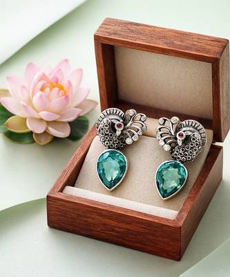 Silver plated blue stone drop earrings 2