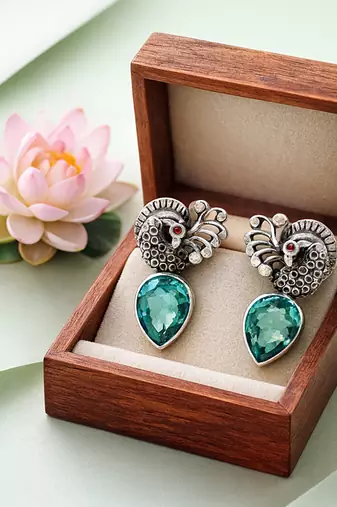 Silver plated blue stone drop earrings