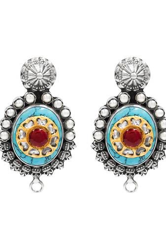 Silver plated turquoise blue stone kundan earrings