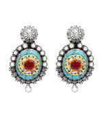 Silver plated turquoise blue stone kundan earrings