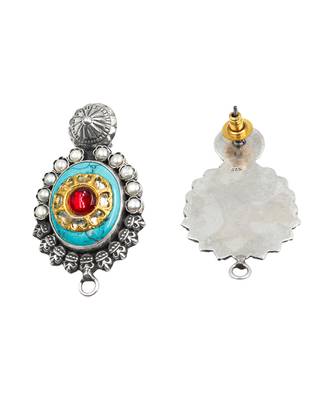 Silver plated turquoise blue stone kundan earrings 2