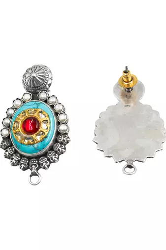 Silver plated turquoise blue stone kundan earrings