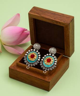 Silver plated turquoise blue stone kundan earrings 3