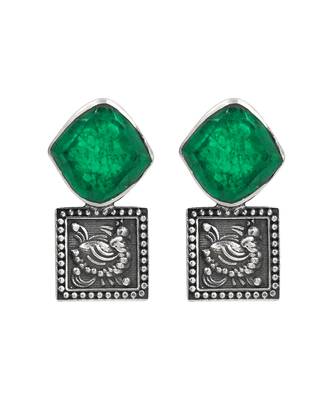 Silver plated green stone earrings 1