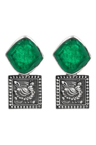 Silver plated green stone earrings